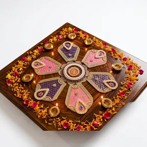 Rangoli de Tela con Forma de Flor Tradicional para Decoración del Hogar en Diwali, para Mesa Interior, 100% Hecho a Mano - Product Image 4