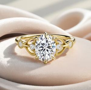 Bague de luxe ovale en moissanite sertie de griffes en argent sterling plaqué or pour elle, cadeau d'anniversaire - Product Image 3