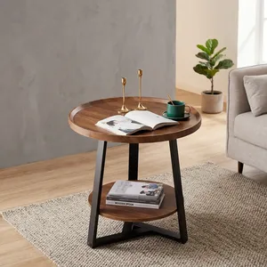 Nordic Metal Antique Eco-Friendly Coffee <b>Table</b> Simple <b>Small</b> Round Contemporary <b>Wood</b> Top Living Room Furniture - Product Image 3