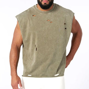 Washed Casual Crop <b>Tank</b> <b>Top</b> <b>Women</b> Cotton Cut-Off Sleeveless Distressed Raw Edge <b>Knitted</b> Breathable Quick Dry Muscle Customized - Product Image 1