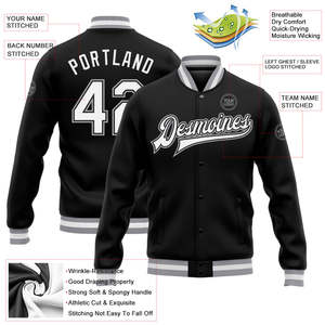Chaqueta Varsity Personalizada de Fábrica para Hombre, Chaqueta Bomber de Béisbol Negra Premium con Tejido de Canalé, Logotipo Frontal OEM, Ropa Urbana con Nombre y Número Personalizados - Product Image 4