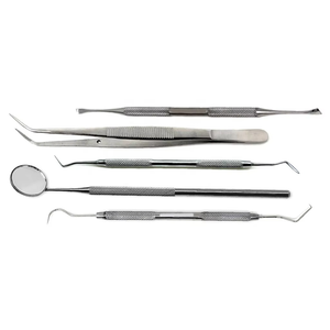 Kit d'examen dentaire professionnel 5 pièces en acier inoxydable : miroir buccal, sonde exploratrice, curette, pince à coton, instruments certifiés CE ISO - Product Image 4