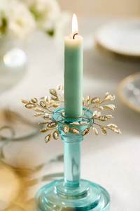 Turquoise <b>Glass</b> <b>Candlestick</b> Holder with Gold Leaf and Pearl Cuff Tapered Design for Home Decoration Heat Resistant - Product Image 1