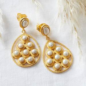 Boucles d'oreilles pendantes en forme de goutte de perle de haute qualité, en argent sterling 925 plaqué or, bijoux cadeau pour elle, style bohème fait main - Product Image 5