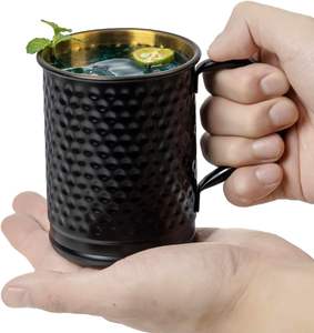 Juego de Tazas Moscow Mule de 18 oz, Metal Martillado Negro Mate, Doble Pared, Antiderrames, Ecológicas, Interior Dorado, para Cócteles - Product Image 2