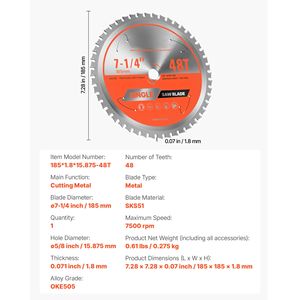 Lama per Sega Circolare da 7-1/4 Pollici con 48 Denti Affilati in Lega, Attacco da 5/8 Pollici, Finitura Fine per Taglio Metalli - Product Image 4