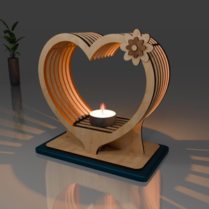Portavelas de Madera Hecho a Mano con Forma de Corazón – Soporte Decorativo para Velas de Té con Diseño Floral para el Hogar, Bodas y Decoración de Mesa - Product Image 1