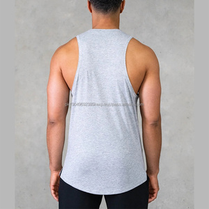 Débardeur de sport pour homme, coupe classique, imprimé uni, logo, col rond, bas de coupe incurvé, coton et élasthanne, vente en gros - Product Image 4