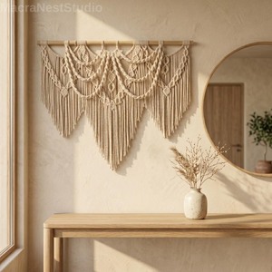 Décoration murale bohème en macramé la plus vendue, franges naturelles beiges, pièce d'art pour salon, emballage individuel - Product Image 3