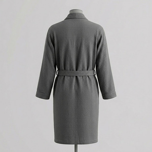 Bata de hombre gris de punto gofrado, manga larga, algodón suave con cinturón y bolsillos, sexy, ecológica, para parejas, de secado rápido, informal, para otoño - Product Image 4