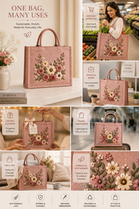 Premium for Jute Tote Bag Solid Embroidery 38x32x15cm Padded Handles Inner Zip Pocket Reinforced Base <b>Beach</b> Ready Canvas Lining - Product Image 4