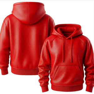 Premium <b>Red</b> Leather Hoodie Luxury Streetwear Pullover Genuine Style Unisex Fashion <b>Jacket</b> Windproof Hip Hop Pullover Sweatshirt - Product Image 5