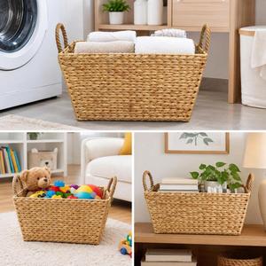 Cesta de Almacenamiento Rectangular Tejida con Asas de Cuerda, Organizador de Estantes, Cesto para Ropa Sucia, Organizador para el Hogar - Product Image 6
