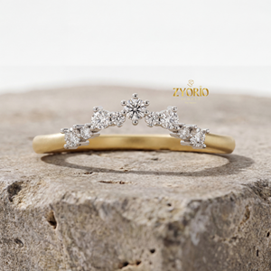 Women's <b>Dainty</b> Silver Plated Curved Lab Grown Diamond Prong Setting Crown Wedding Band Stackable Chevron Trendy Engagement <b>Ring</b> - Product Image 2