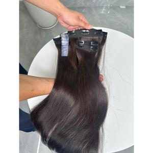 ผมต่อแบบคลิปหนีบสีดำธรรมชาติ ปลายแบน ผมตรงแบบ Bone Straight ผมเวอร์จินแท้จากเวียดนาม แบบ Double Drawn ไร้รอยต่อ - Product Image 1