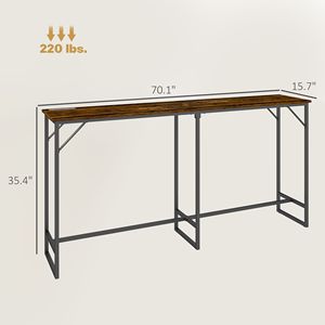 Tavolo Alto Rettangolare Industriale Marrone Rustico da 70 Pollici con Struttura in Acciaio e Stazione di Ricarica - Product Image 3