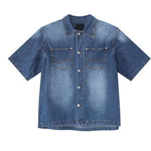 Camisas de Mezclilla de Manga Corta para Hombre, de Alta Calidad, a la Moda, de Fábrica OEM - Product Image 3