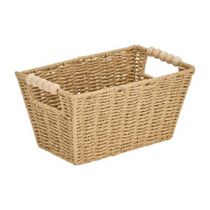 Nouvelle Arrivée Panier de Rangement en Papier avec Poignée en Perles de Bois, Bac Organisateur en Osier pour Placard, Étagère, Buanderie, Solution de Rangement Domestique - Product Image 1