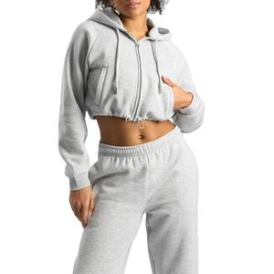 Conjunto de Sudadera Corta Informal Personalizada, Conjunto Deportivo para Mujer con Lavado Desteñido, Sudadera con Capucha y Pantalones Deportivos Holgados con Lavado Ácido - Product Image 6