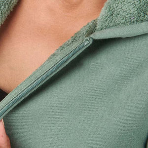 Sudadera con Capucha y Cremallera para Mujer, Verde Sólido, Corte Regular, Transpirable, Ecológica, Forrada, con Bordado Frontal, para Invierno - Product Image 4