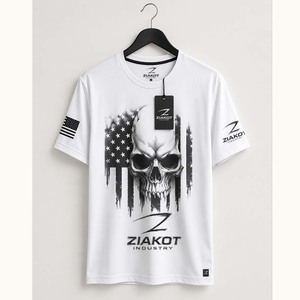 เสื้อยืดพิมพ์ลายหัวกะโหลก 3 มิติ สีขาวดำ พร้อมธงชาติอเมริกัน สำหรับงานแสดง ออกแบบตามสั่งจากโรงงานขายส่ง Ziakot - Product Image 1