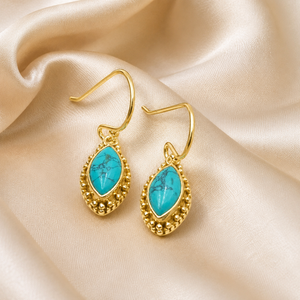 Natural Blue Turquoise Marquise Drop <b>Earrings</b> 925 Sterling Silver Rose Gold Yellow Gold Plated Handmade Boho Jewelry Gift Women - Product Image 3