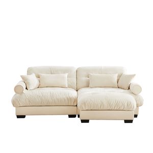 Divano Moderno Oversize a 2 Posti in Velluto con Poggiapiedi, Braccioli Imbottiti e Cuscino Lombare - Cuscini Decorativi Inclusi per Soggiorno - Product Image 6