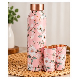 Botella de Agua de Cobre Hecha a Mano con Diseño de Hojas Tropicales, Juego de Bebederos Portátiles para Viaje - Product Image 4