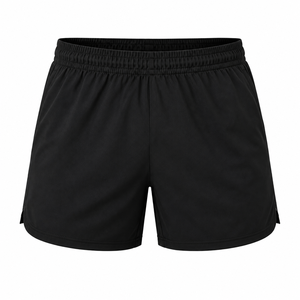 Shorts de sport pour homme en polyester tricoté, couleur unie, taille élastique, séchage rapide, noir - Product Image 1