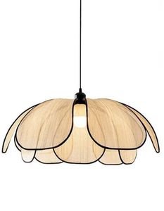 Lampe suspendue de designer Wabi Sabi en forme de parapluie à bords festonnés, avec accent en bois et bord ondulé foncé, pour plafond, idéale pour Noël - Product Image 6