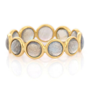 18K Gold Labradorite Eternity Band-<b>Resizable</b> Wedding <b>Ring</b> with Pave Setting - Product Image 2