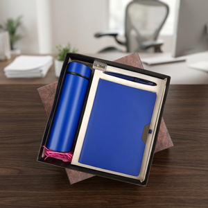 3 Piece Blue Corporate <b>Gift</b> <b>Set</b> with Notebook Ball Pen and Stainless Steel Vacuum Water Bottle for Office Employee Gifting - Product Image 2