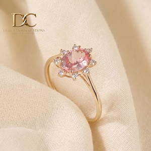 14KT Solid <b>Gold</b> <b>Vintage</b> Engagement <b>Ring</b> With Lab Diamond and Padpardscha Sapphire Engagement Wedding Band Jewelry for Women - Product Image 2