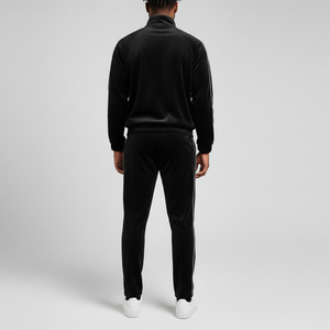 Survêtement Homme OEM – Veste à Capuche Zippée en Velours à Manches Longues et Pantalon de Jogging en Velours Noir Imprimé 100% Coton avec Passepoil Personnalisé - Product Image 2