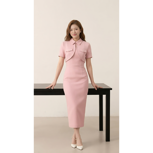 Precio al por Mayor, Vestido Midi Elegante para Mujer, Estilo Oficina, Servicio Personalizado OEM ODM, Alta Calidad, 100% Algodón Transpirable, Color Rosa, Casual - Product Image 1
