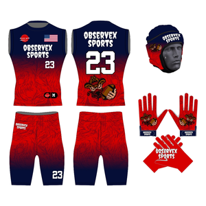 Ensemble d'uniformes de football 7v7 personnalisés avec logo, maillot de compression sans manches sublimé, short, casque souple et kit de gants - Product Image 1