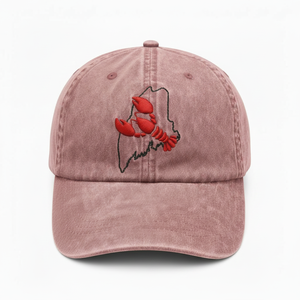 Gorra de béisbol para exteriores de algodón con bordado de langosta y contorno del estado de Maine, estilo vintage lavado, tipo Dad Hat, OEM, gorra personalizada estilo Maine vintage - Product Image 3