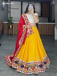 Festival wear Rayon Cotton with Animal Motif-Gamthi Work & <b>Gota</b>-Patti Border Lehenga-Choli & Gamthi-Border Dupatta Woman Fashion - Product Image 4