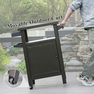 Portable Outdoor BBQ Grill Cart <b>with</b> Storage <b>Wheels</b> Whole Metal <b>Table</b> Cabinet for Deck Patio Backyard-Brown - Product Image 3