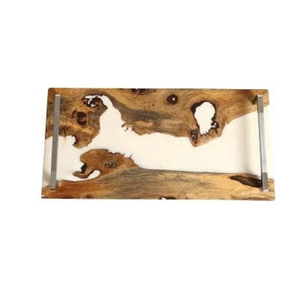 Plateau de service rectangulaire en bois Grain Aura avec poignées en laiton, design minimaliste en bois massif, plateau de service durable - Product Image 2