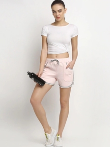 Shorts Deportivos de Punto Rosa para Mujer, con Cintura Ajustable con Cordón y Bolsillos, Transpirables, Corte Regular, Cintura Media, Estilo Casual - Product Image 2
