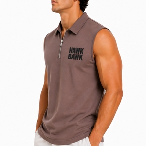 Camisa polo sin mangas para hombre, cuello alto, informal, relajada, de punto, de poliéster, transpirable, ligera, de tela suave - Product Image 3