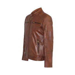 <b>Men's</b> Brown PU Casual Solid Front Dyed Moto Jacket <b>Turtleneck</b> Collar Zipper Closure Regular Fit Winter Style - Product Image 2