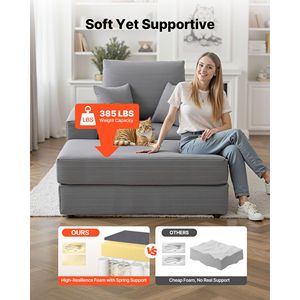Chaise longue divano letto modulare oversize da interno in velluto a coste senza struttura da 44 pollici con cuscini decorativi e braccioli - Product Image 4
