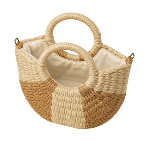 Sac fourre-tout mini demi-lune en corde de jute bicolore tressé à la main, style bohème, écologique, pour femme, plage, ou comme sac à bandoulière - Product Image 5