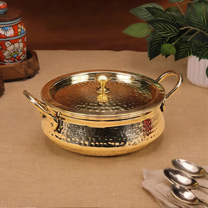 Golden oriental brass food <b>storage</b> <b>container</b> with lid, featuring perfect craftmanship, available at wholesale prices. - Product Image 4