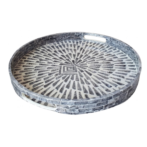 Plateau de service artisanal en nacre incrustée, plat décoratif durable pour un rangement éco-chic - Product Image 2