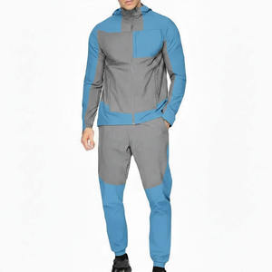Contrast Color OEM ODM Service Custom Design Zipper Up Jacket and <b>Trousers</b> Two Piece Sets Windbreaker - Product Image 4