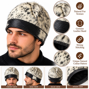 Chapeau en cuir noir avec couronne en fourrure tachetée et design contrastant pour accessoire de mode de boutique, vente en gros - Product Image 5