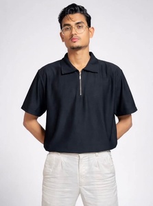 Camisa de Hombre con Cuello de Cremallera y Ribetes |   Suéter de Manga Corta con Textura de Pana |   OEM ODM Personalizado al por Mayor Informal Transpirable 6XL - Product Image 1